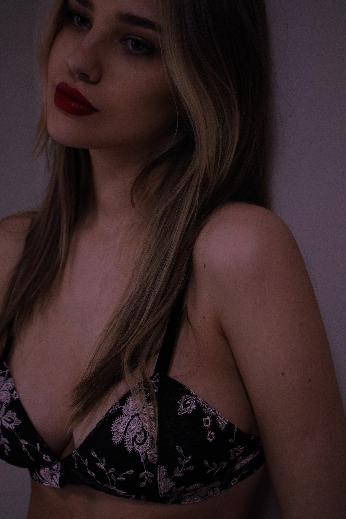 Black Lace Bralette With Flowers