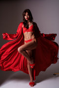 Scarlet silk robe with a bow