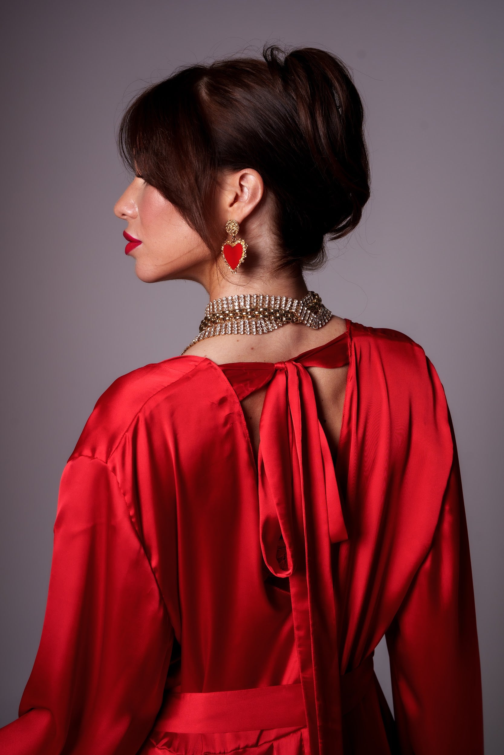 Scarlet silk robe with a bow