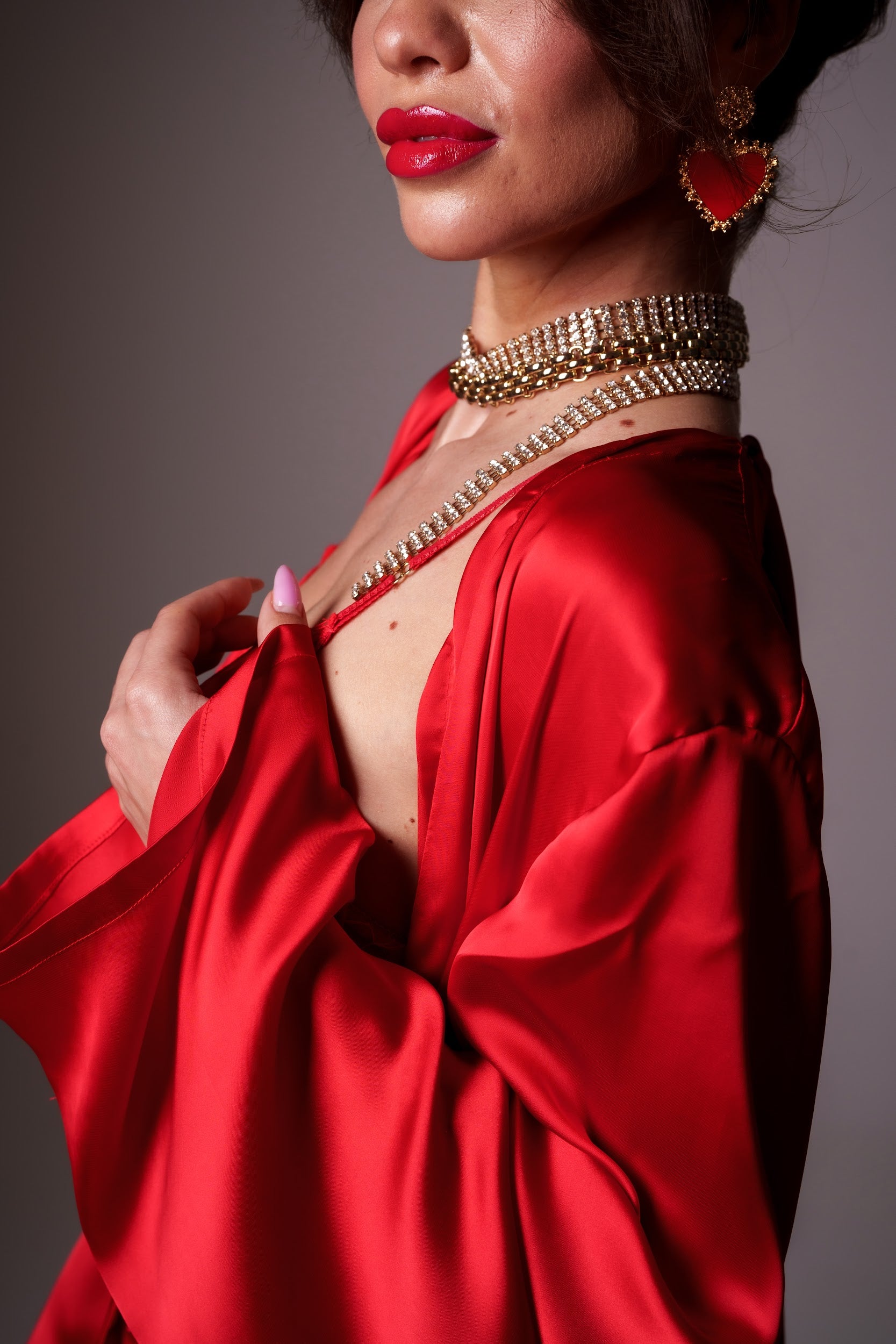 Scarlet silk robe with a bow